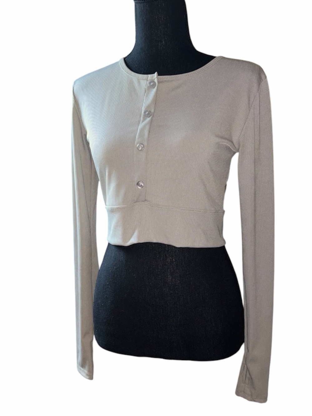 Light Grey Ribbed Crop Top — Thumb Loop - Picture 4 of 6